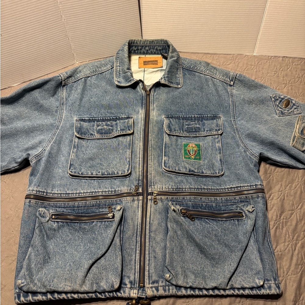 Pelle Pelle Marco Buchanan LG Blue Denim Jacket with Embroidered Logo 90’s vint